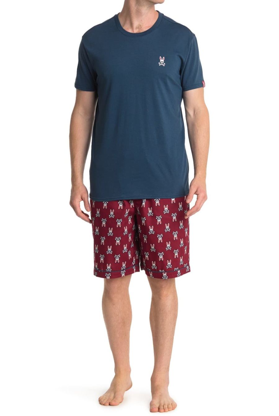 Joe Cummings modeling a bunny-logo sleep set, e-commerce fit photo