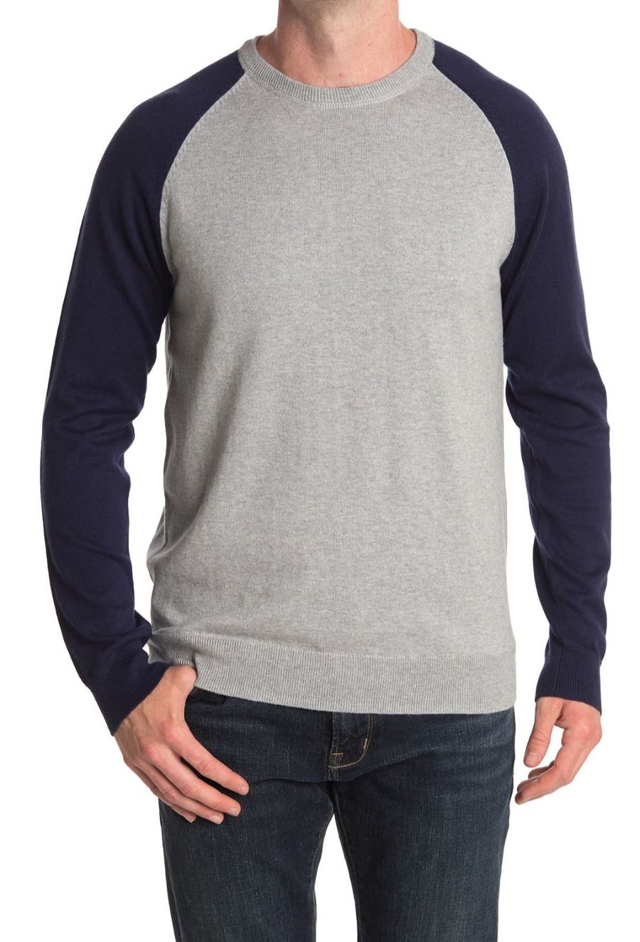 Joe Cummings modeling a raglan sweater, e-commerce fit photo